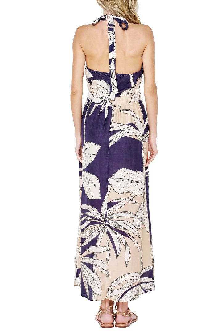Printed Halter Maxi Dress-Navy/Multi