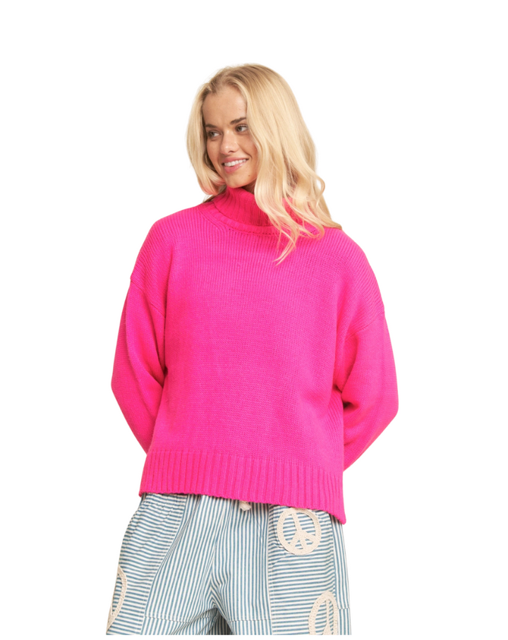 SOLID HIGH NECK SWEATER-FUCHSIA