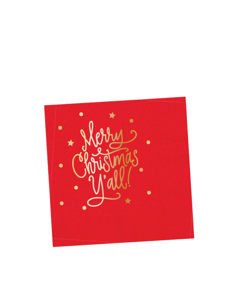 MERRY CHRISTMAS YA'LL NAPKINS-RED/GOLD