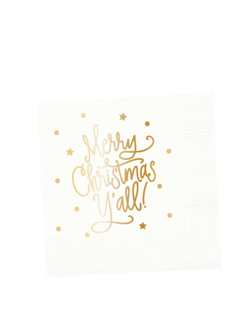 MERRY CHRISTMAS YA'LL NAPKINS-WHITE/GOLD