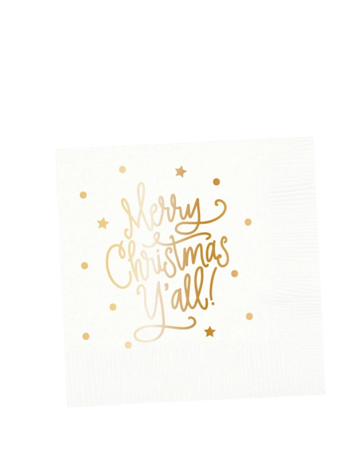 MERRY CHRISTMAS YA'LL NAPKINS-WHITE/GOLD