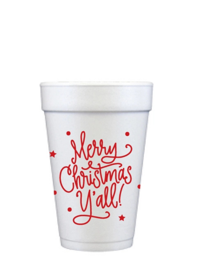 MERRY CHRISTMAS YA'LL FOAM CUPS-RED