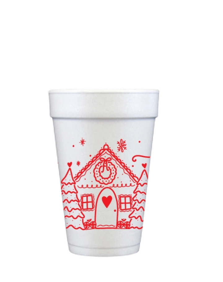 GINGERBREAD CHRISTMAS FOAM CUPS-RED