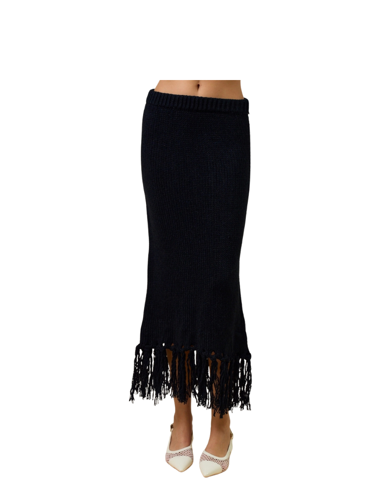 FRINGE MAXI SKIRT-BLACK