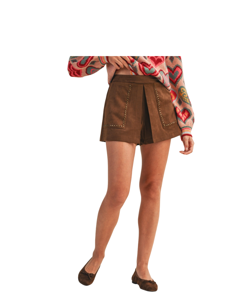 HIGH WAIST GROMMET DETAIL SKORT-BRUNETTE BROWN