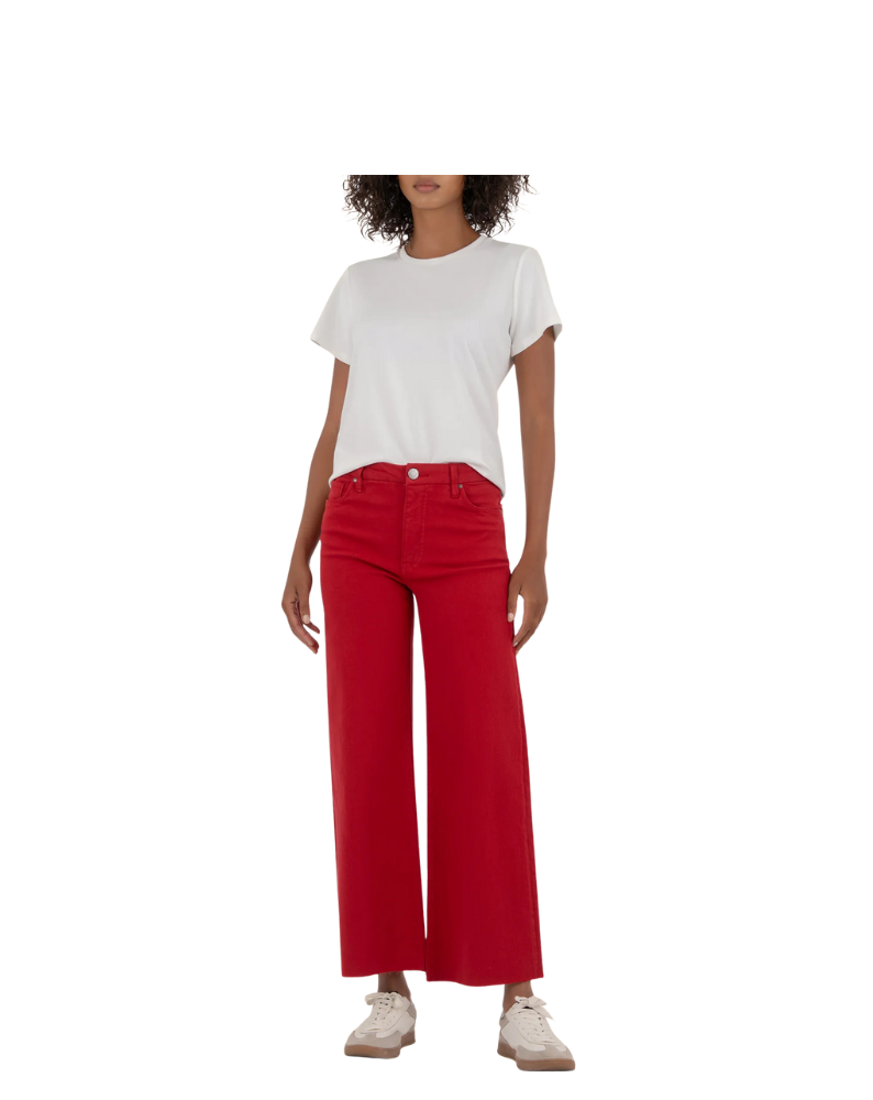 MEG HIGH RISE FAB AB WIDE LEG RAW HEM-RUBY RED