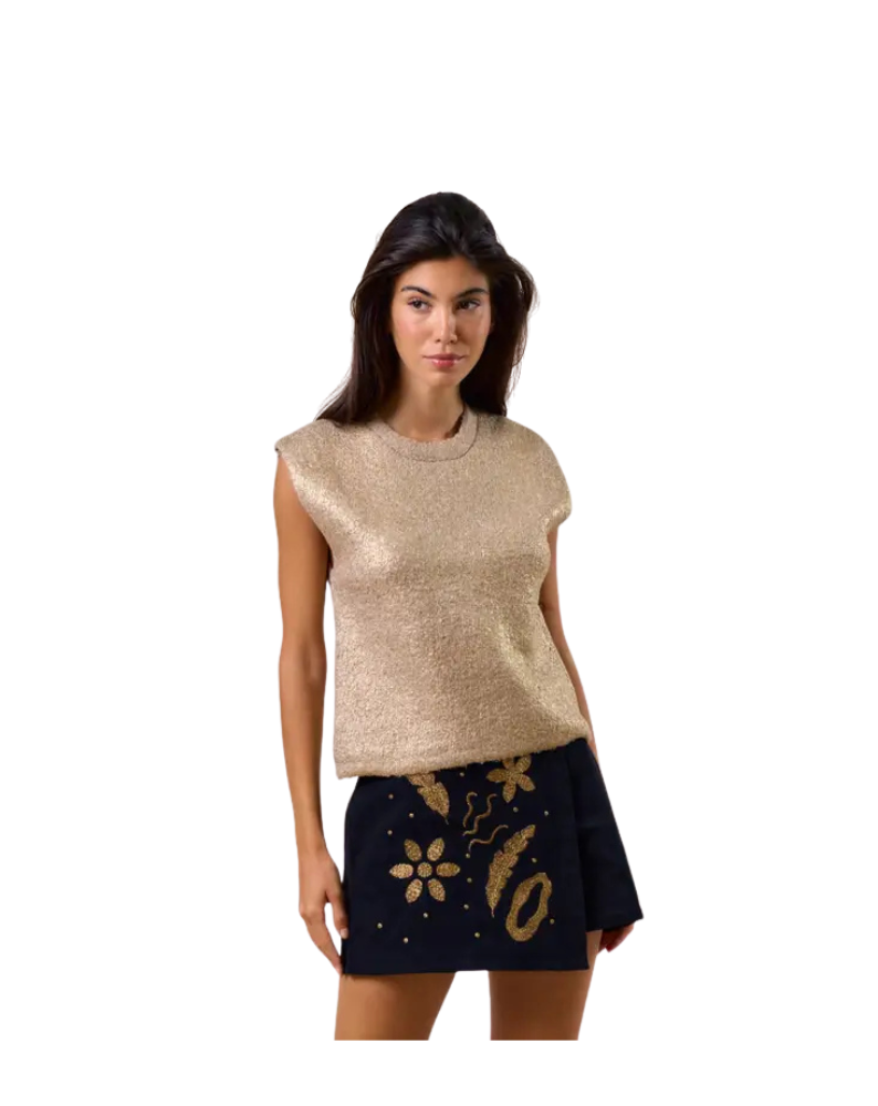 METALLIC SLEEVELESS SWEATER-GOLD