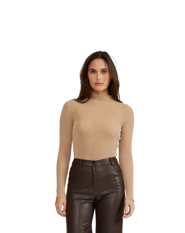 PACIE KNIT LONG SLEEVE TOP-TAUPE