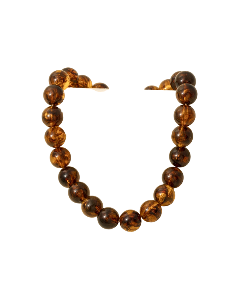 LARGE TORTOISE SHELL BALL BEADED NECKLACE-BROWN