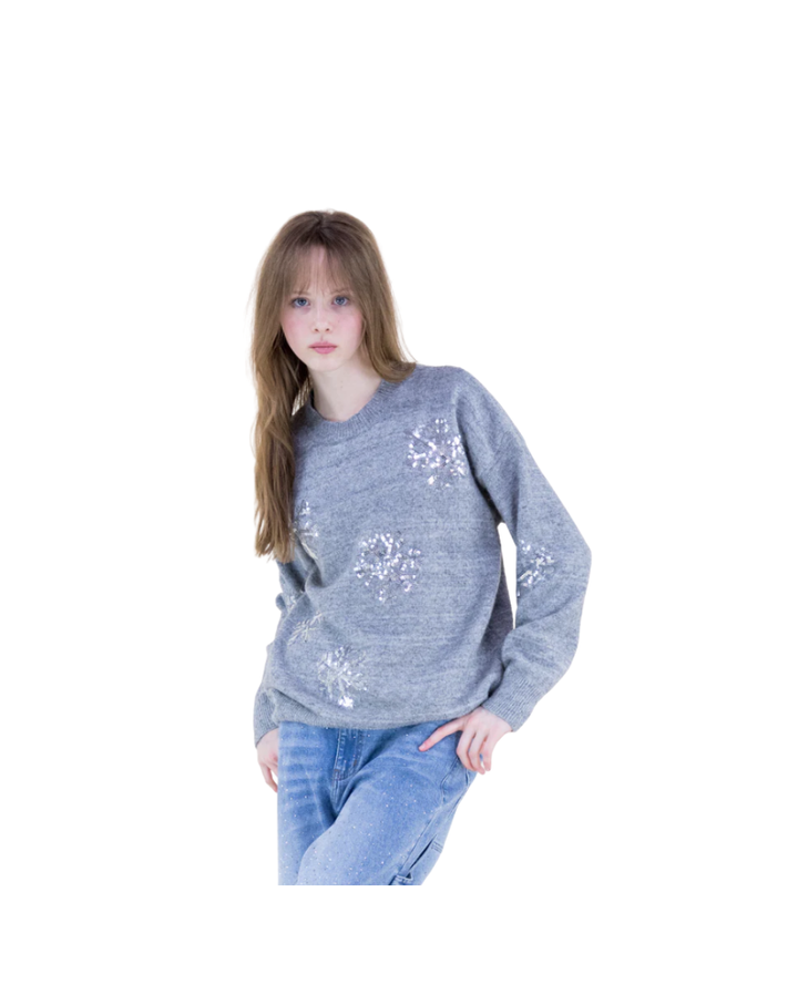 SEQUIN SNOWFLAKE SWEATER-GRAY