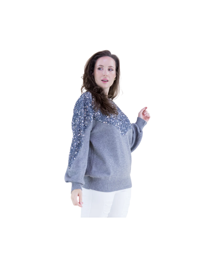 SEQUIN CREW NECK SWEATER-SILVER