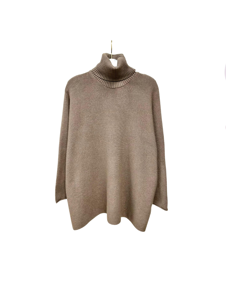 ITALIAN KNIT CASUAL FIT TURTLENECK TOP-DARK MOCHA