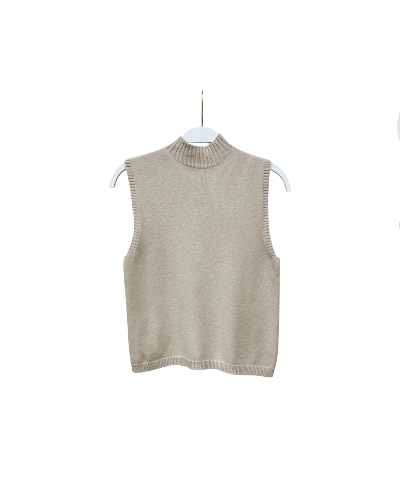 ITALIAN KNIT SLEEVELESS MOCK NECK TOP-CLASSIC IVORY