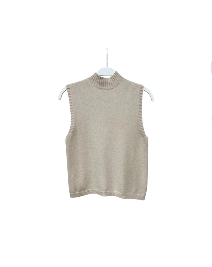 ITALIAN KNIT SLEEVELESS MOCK NECK TOP-CLASSIC IVORY
