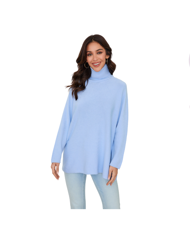 ITALIAN KNIT CASUAL FIT TURTLENECK TOP-SKY BLUE