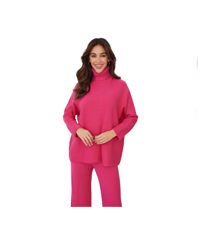 ITALIAN KNIT CASUAL FIT TURTLENECK TOP-FUCSHIA