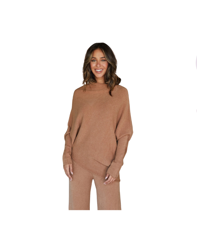ASYMMETRICAL SWEATER-CARAMEL