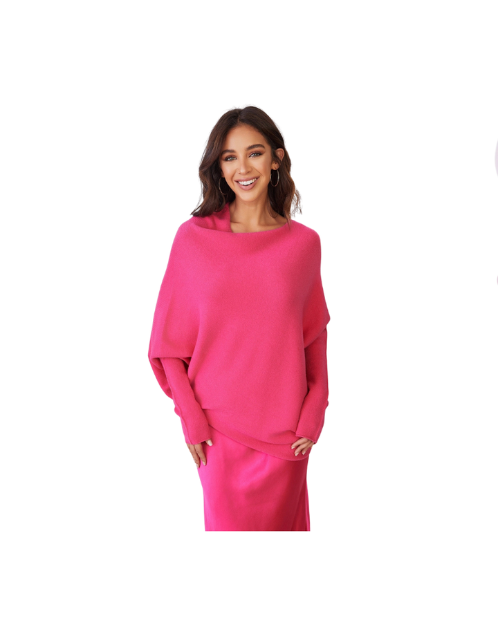 ASYMMETRICAL SWEATER-FUCHSIA