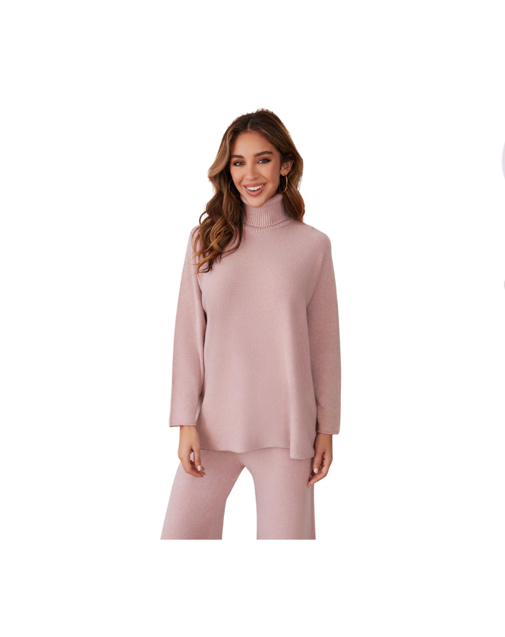 ITALIAN KNIT CASUAL FIT TURTLENECK TOP-BLUSH