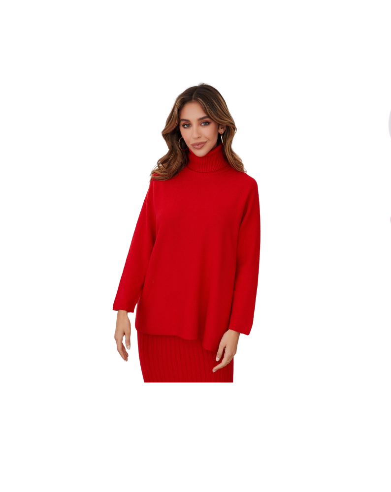 ITALIAN KNIT CASUAL FIT TURTLENECK TOP-RED