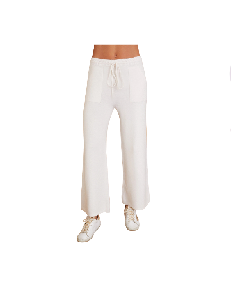 KNIT STRAIGHT LEG PANT WITH POCKETS-IVORY