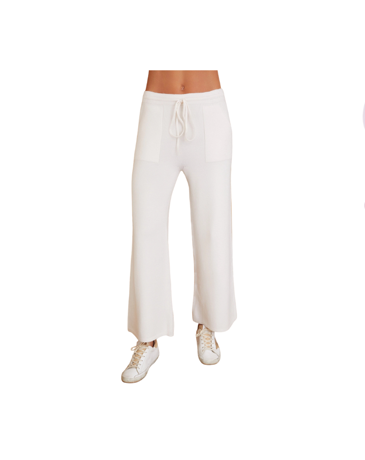 KNIT STRAIGHT LEG PANT WITH POCKETS-IVORY