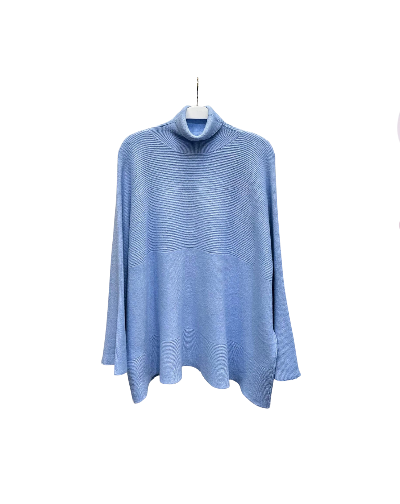 RELAXED WIDE SLEEVE TURTLENECK SWEATER-SKY BLUE