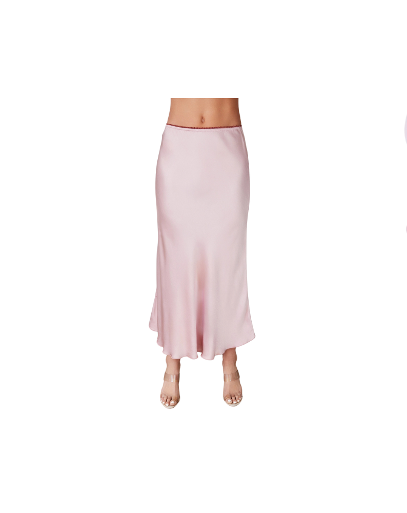 SILKY SLIP SKIRT WITH LACE WAISTBAND-DUSTY ROSE