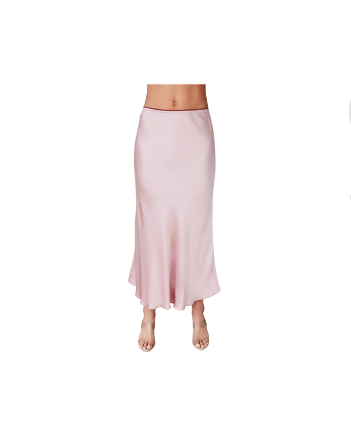 SILKY SLIP SKIRT WITH LACE WAISTBAND-DUSTY ROSE