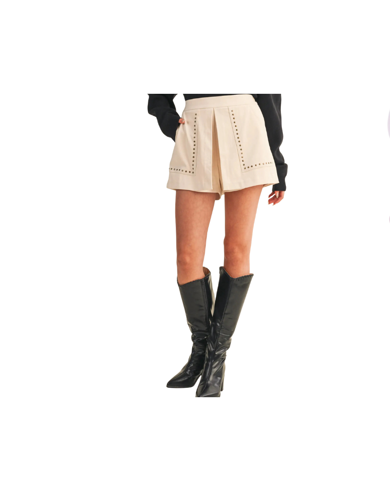 HIGH WAIST GROMMET DETAIL SKORT-EGGSHELL