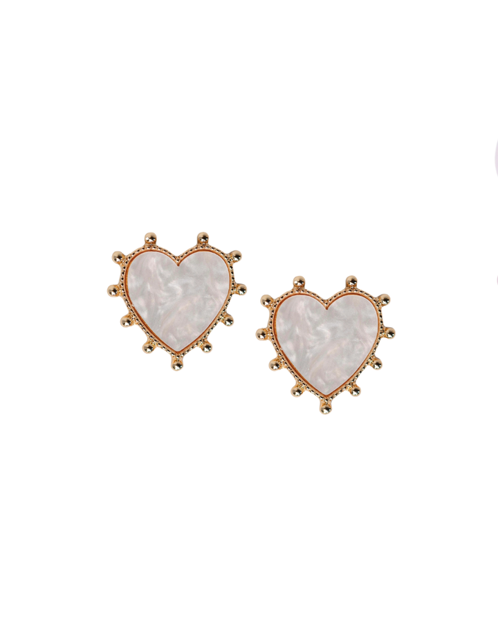 STUDDED PINK TORTOISE VALENTINES HEART EARRINGS-GOLD