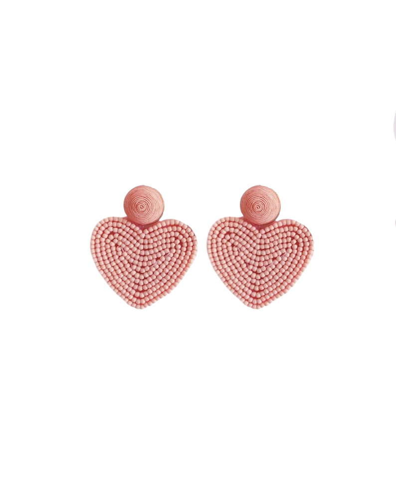 VALENTINES DAY HOLIDAY BEADED HEART EARRINGS-PINK