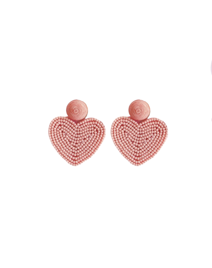 VALENTINES DAY HOLIDAY BEADED HEART EARRINGS-PINK