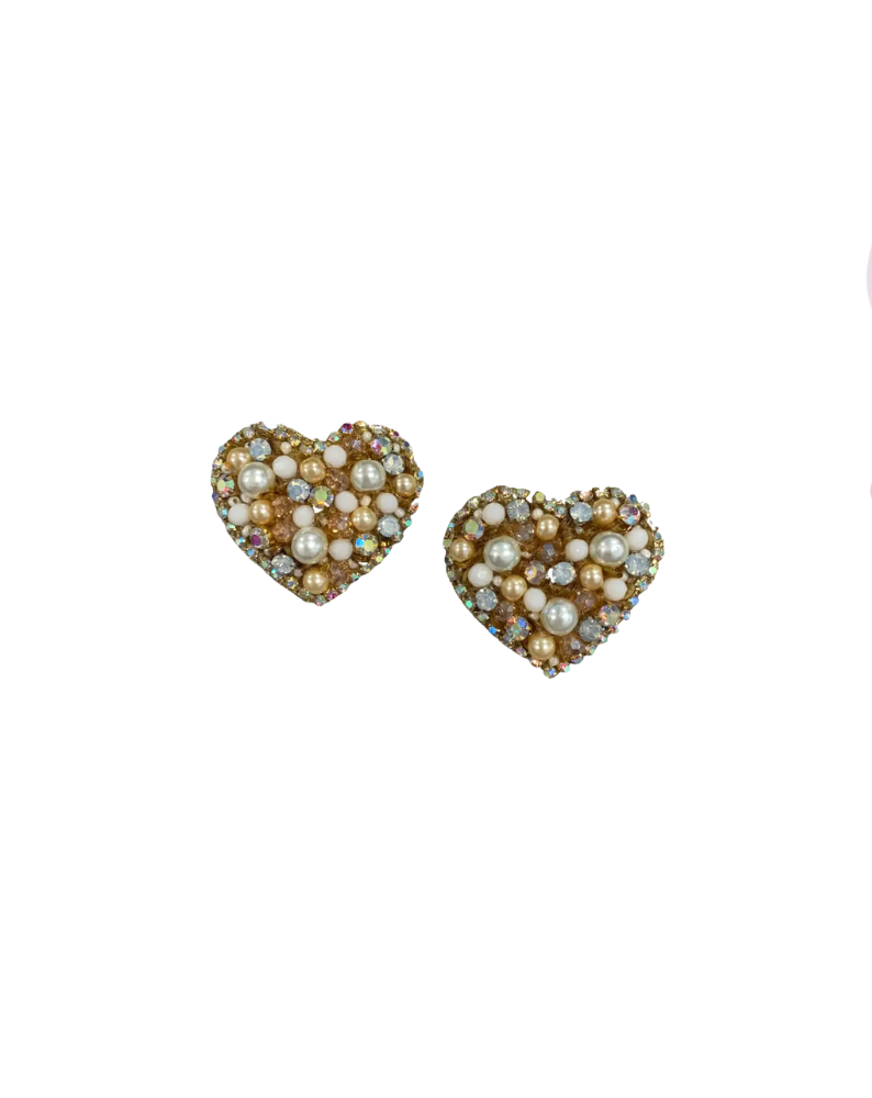 PEARL HEART STUD EARRINGS