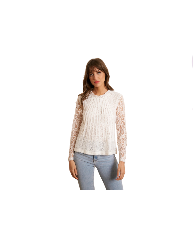 TIFFANY LONG SLEEVE LACE BLOUSE-BLANC