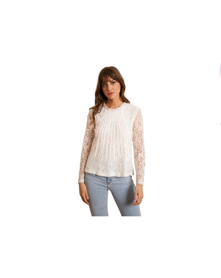 TIFFANY LONG SLEEVE LACE BLOUSE-BLANC