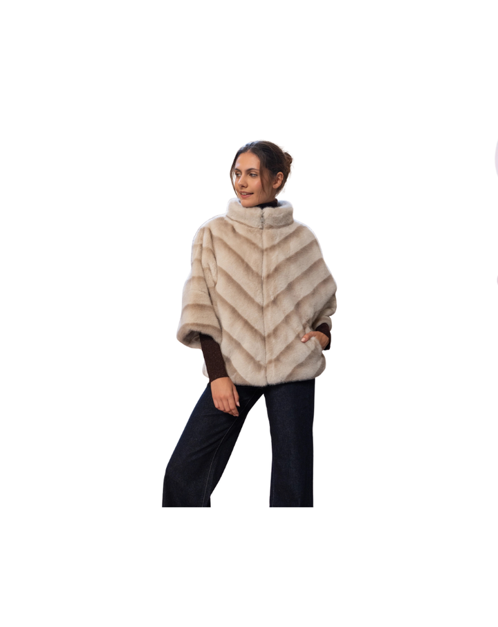 COPENHAGEN FAUX FUR CAPE JACKET-BEIGE