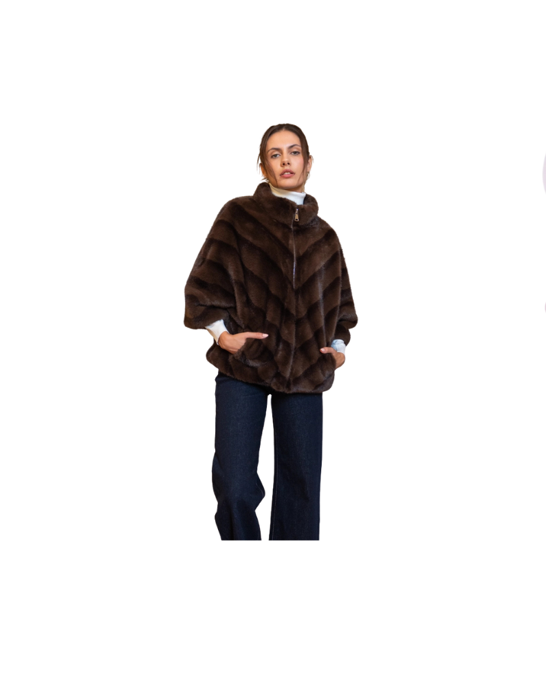 COPENHAGEN FAUX FUR CAPE JACKET-CHOCO