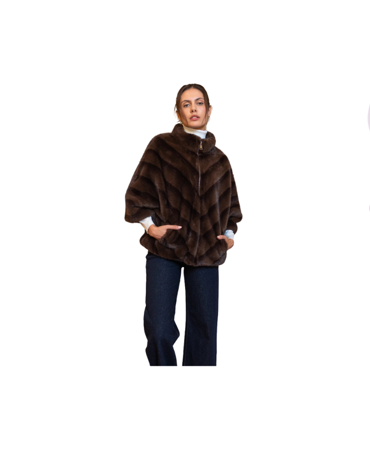COPENHAGEN FAUX FUR CAPE JACKET-CHOCO