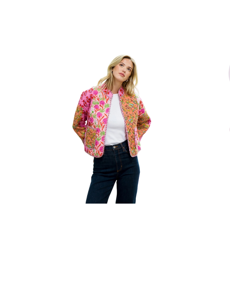 PATCHWORK QUILTED JACKET-PINK