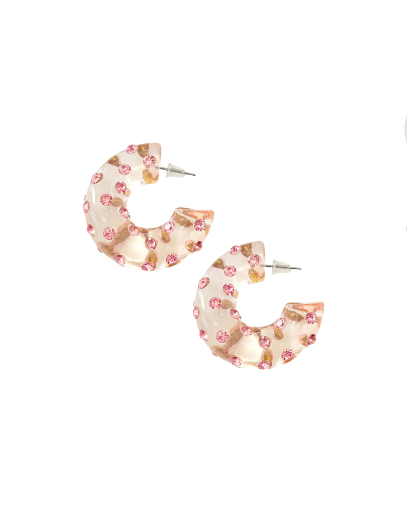 AIDEN GEM HOOP EARRINGS-LIGHT PINK