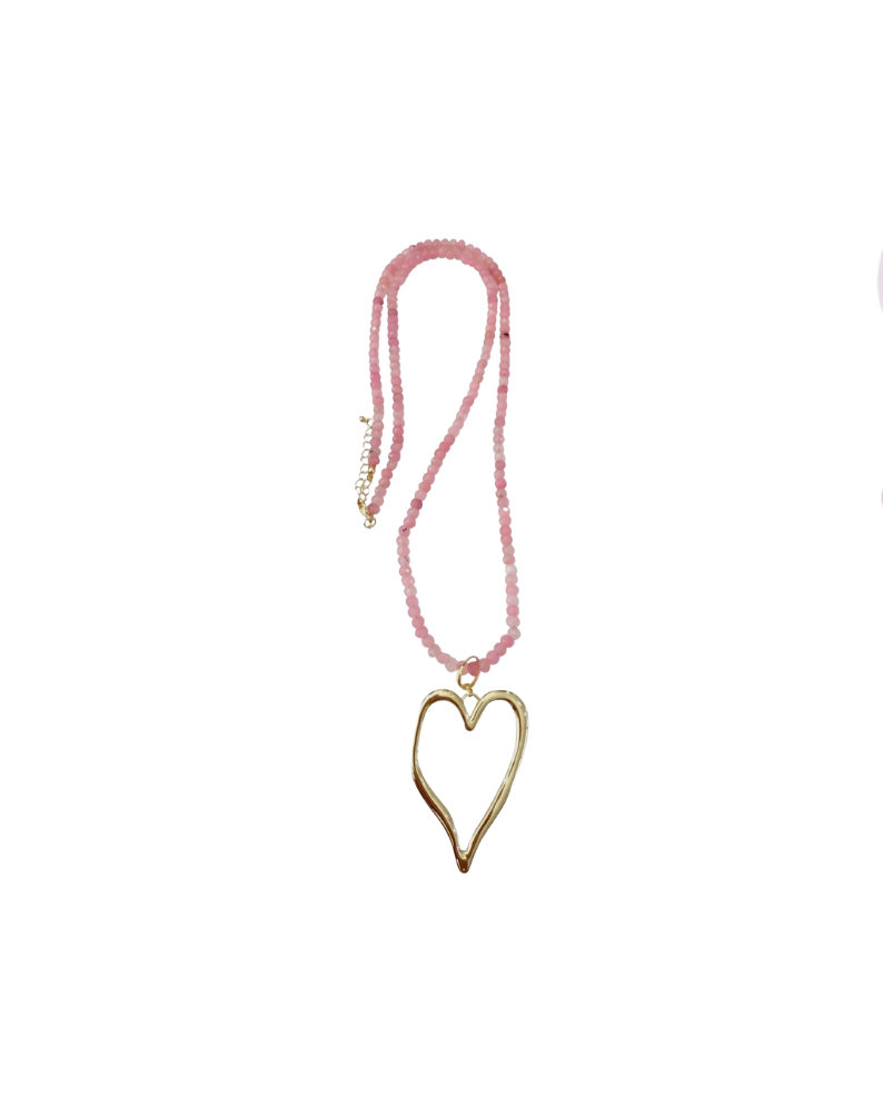 EMMIE PINK BEADED JUMBO HEART NECKLACE