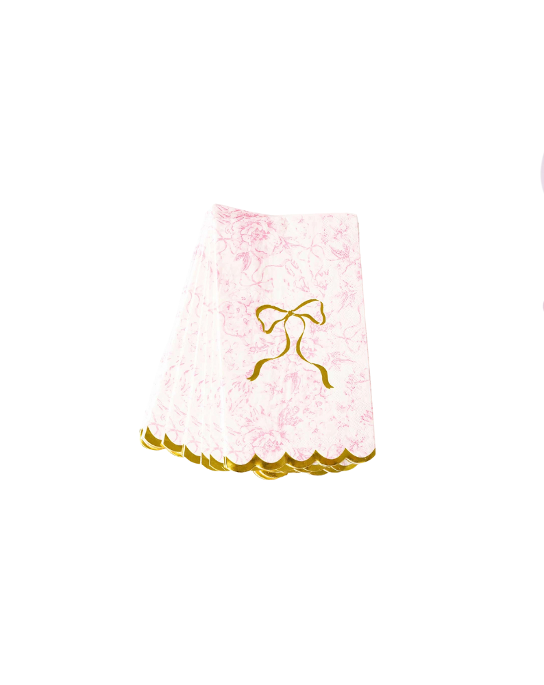 PINK BOW TOILE GUEST TOWELS