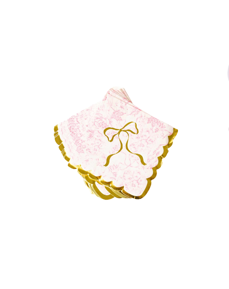 PINK BOW TOILE BEVERAGE NAPKINS