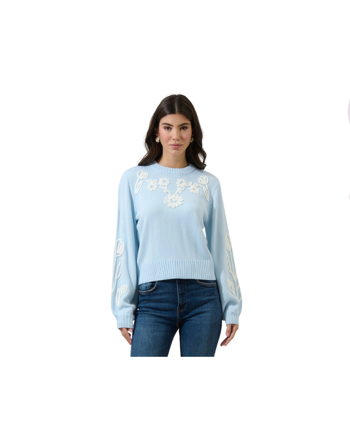 CELESTIAL FLORAL EMBROIDERED SWEATER-BLUE/IVORY