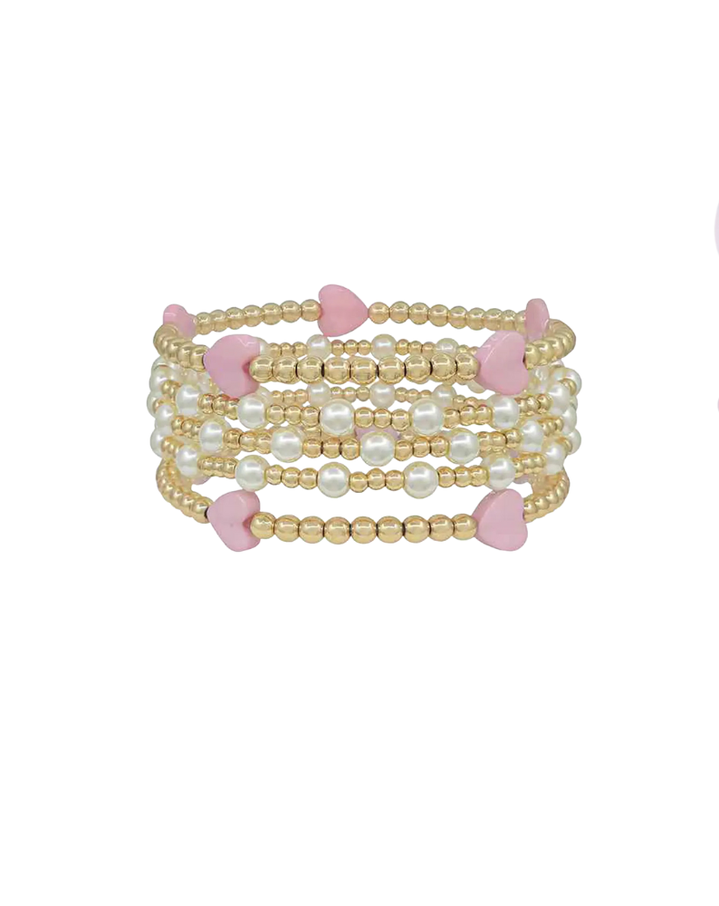 COLOR COATED HEARTS ACCENT BRACELET-CREAM/PINK