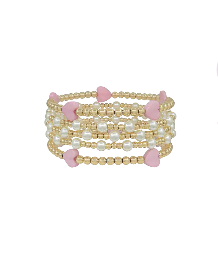 COLOR COATED HEARTS ACCENT BRACELET-CREAM/PINK