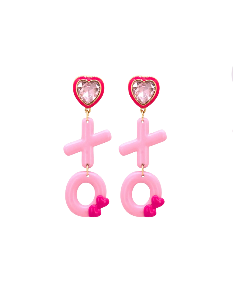 XOXO HEART SHAPE CRYSTAL DANGLE EARRING-PINK