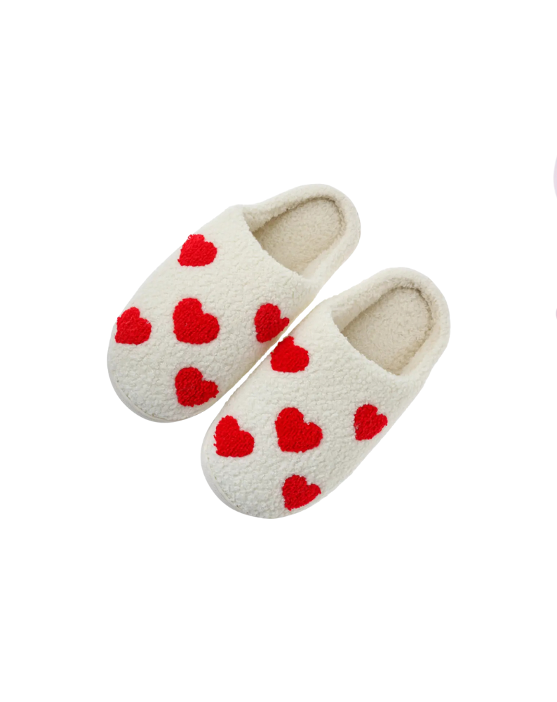 HEART PATTERN COZY SLIPPER-WHITE/RED