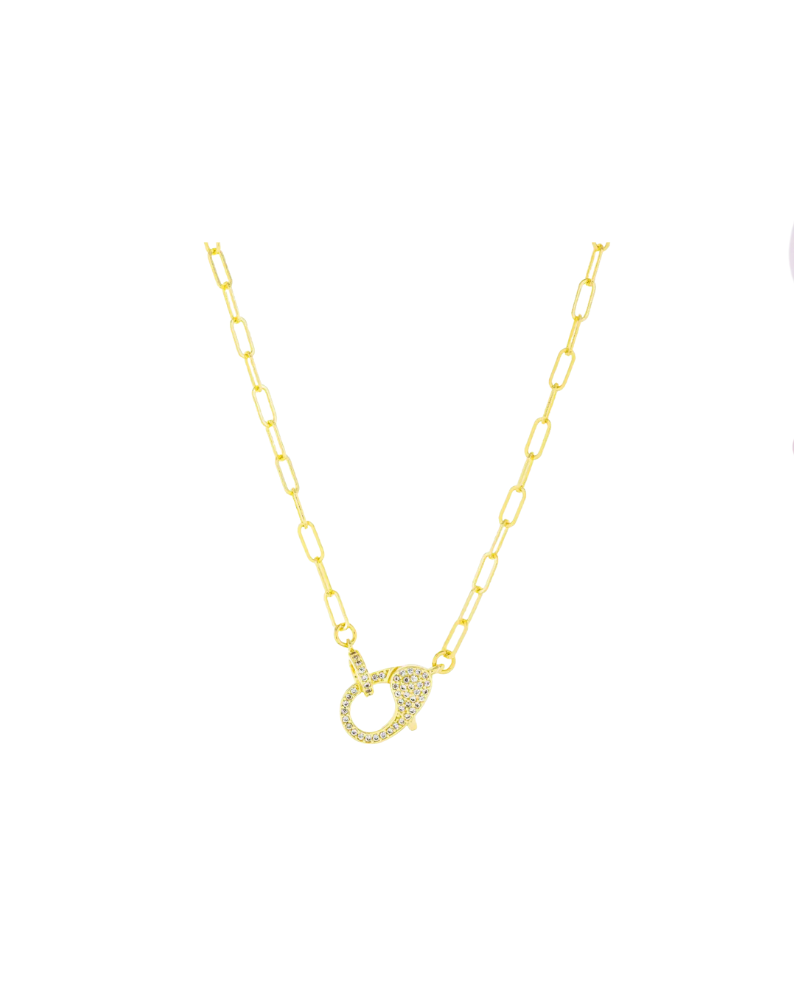 CZ PLATED CLASP NECKLACE-GOLD